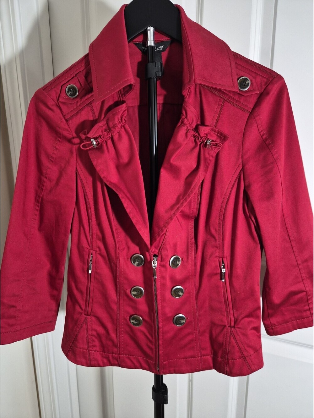 White House Black Market Red Military Jacket Blazer Size 6